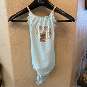 NWOT~BODY GLOVE Girls Metallic Gold Seashell Bathing Suit Size 10